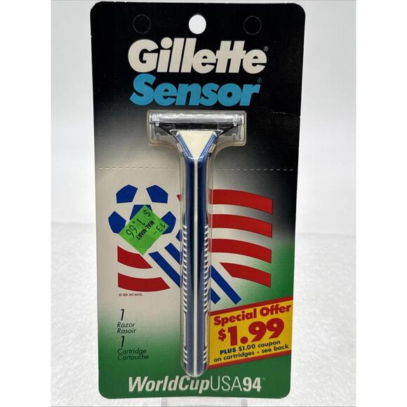 Original Gillette Sensor Razor Metal Shaver Handle Blade 1994 World Cup USA 94